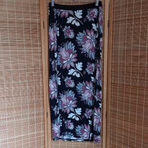 LOFT Maxi Skirt with Pink and White Floral on Black